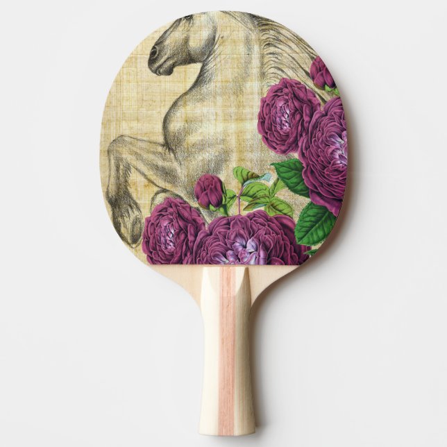 Raquette De Ping Pong Chevaux Et Roses (Devant)