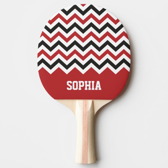 Raquette De Ping Pong Chevron Classic Red and Black Custom Name (Devant)