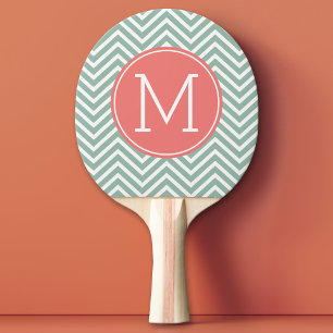 Raquette De Ping Pong Chevrons de menthe et de corail avec Monogramme pe