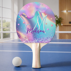 Raquette De Ping Pong Chic licorne holographique avec monogramme scintil