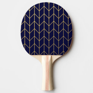 Raquette De Ping Pong Chic moderne de bleu marine de Chevron d'or jaune