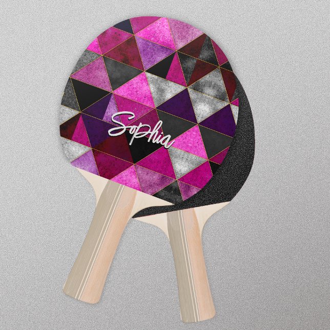 Raquette De Ping Pong Chic rose violet gris géométrique (Créateur téléchargé)