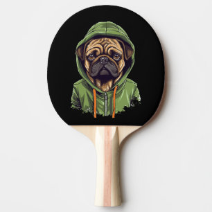 Raquette De Ping Pong Chien carlin portant Sweat - shirt à capuche vert