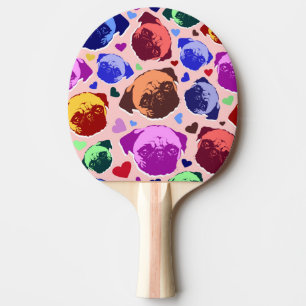 Raquette De Ping Pong Chien Pug chiot PopArt Style Rétro