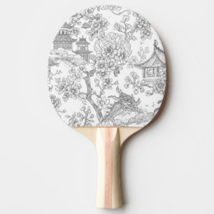 Raquette De Ping Pong Chinoiserie Toile Dragon Fleur de Cerisier Ornemen