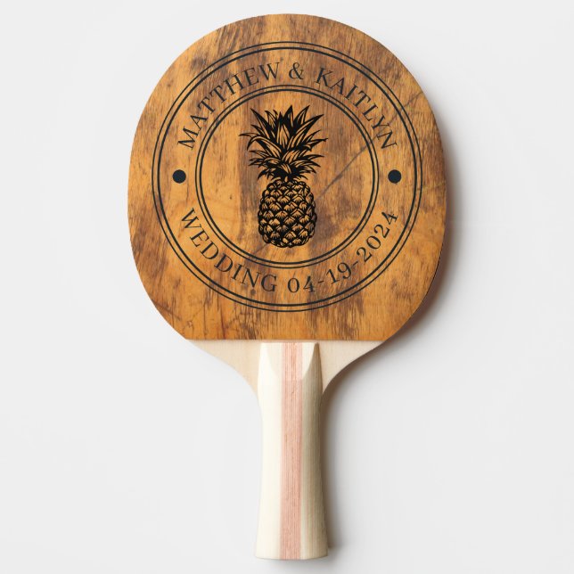 Raquette De Ping Pong Chopping Block Pineapple Wedding Crest & Names (Devant)