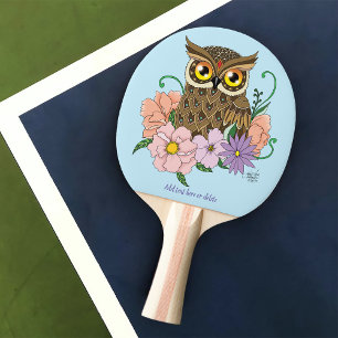Raquette De Ping Pong Chouette aux fleurs pastel de printemps