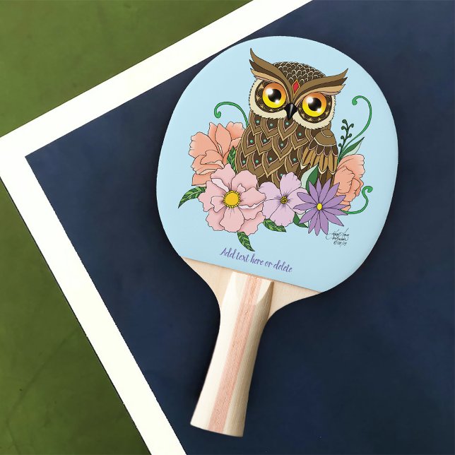 Raquette De Ping Pong Chouette aux fleurs pastel de printemps (Créateur téléchargé)