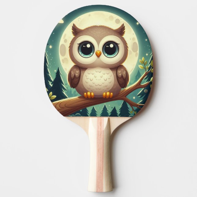 Raquette De Ping Pong Chouette bébé la nuit avec lune (Devant)