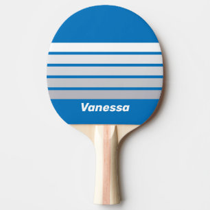 Raquette De Ping Pong Ciel bleu nuageux à travers rayures avec nom