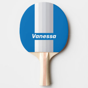 Raquette De Ping Pong Ciel bleu nuageux avec bandes fines et nom
