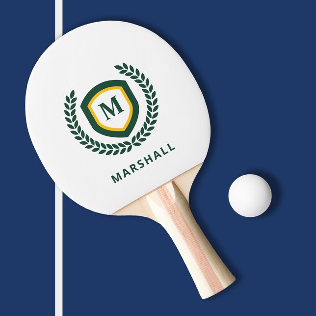 Raquette De Ping Pong Cimier logo Monogramme Vert et Or (Créateur téléchargé)