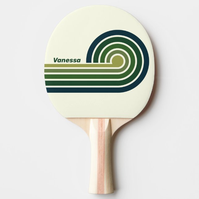Raquette De Ping Pong Cinq Rayures Rétro Vertes avec Nom (Devant)