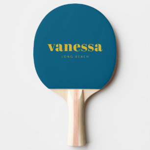 Raquette De Ping Pong Citron Brûlé & Bleu Nom Minimaliste Moderne Classi