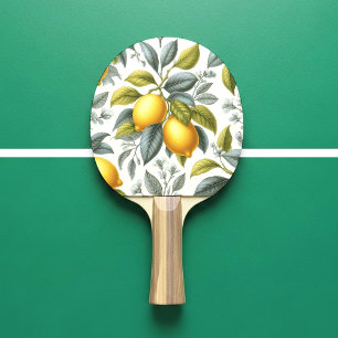 Raquette De Ping Pong Citron jaune vibrant et botanique à l'aquarelle bl