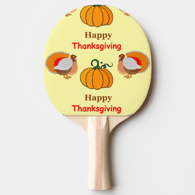 Raquette De Ping Pong citrouille de Thanksgiving et dinde (Devant)