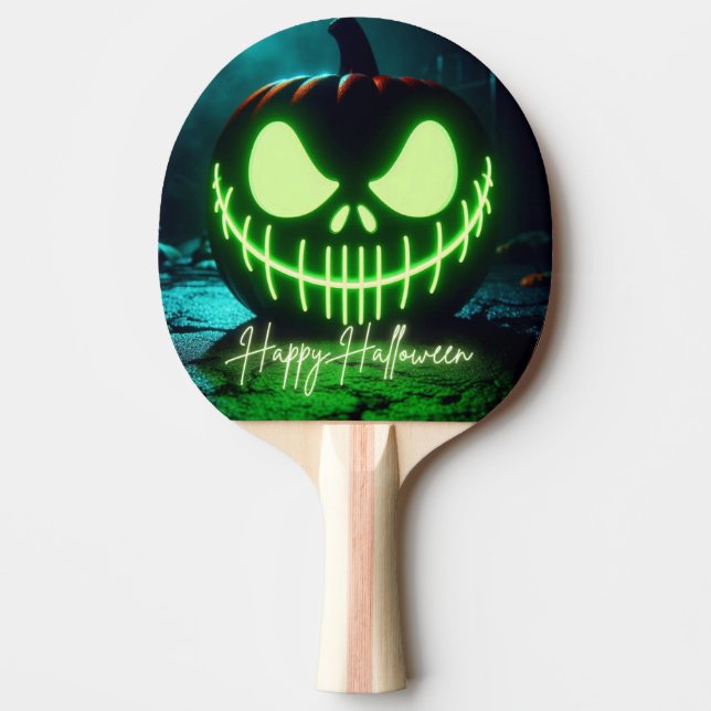 Raquette De Ping Pong citrouille d'Halloween vert éffrayant (Devant)