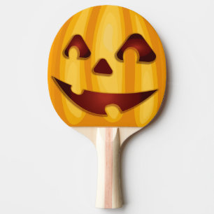 Raquette De Ping Pong Citrouille sculpté souriant design Halloween