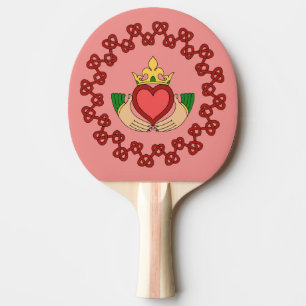 Raquette De Ping Pong Claddagh et Red Knotwork sur rose
