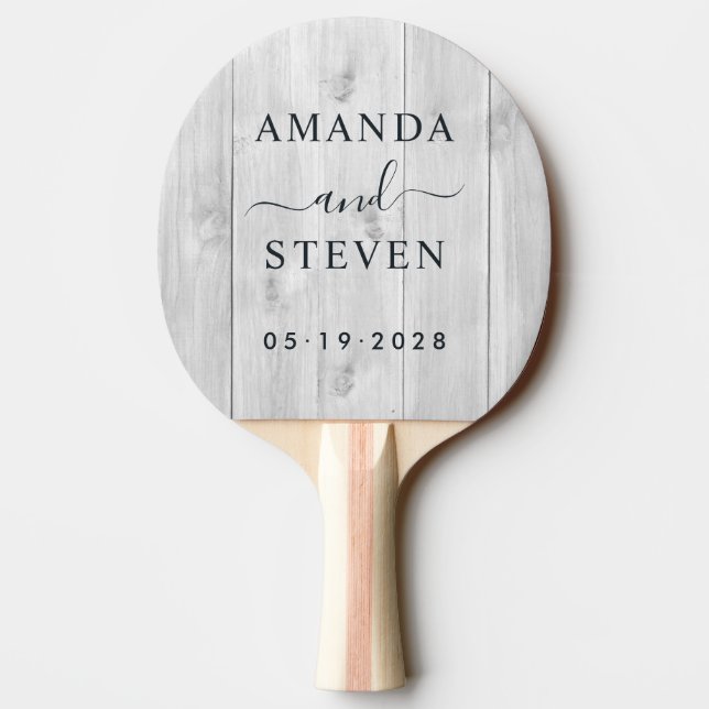 Raquette De Ping Pong Clean Light Gray Couple Names with Wedding Date (Dos)