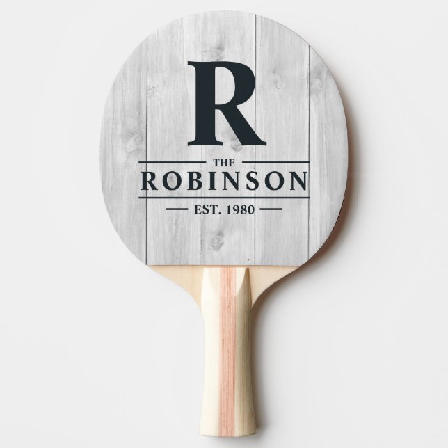 Raquette De Ping Pong Clean Light Gray Wooden Family Name & Initial (Devant)