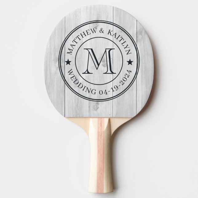 Raquette De Ping Pong Clean Light Gray Wooden Wedding Monogram Star (Devant)