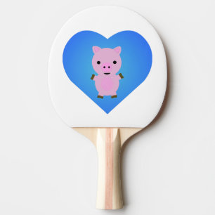 Raquette De Ping Pong Cochon adorable avec un coeur bleu dans l'Arrière