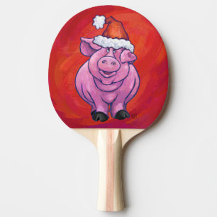 Raquette De Ping Pong Cochon mignon à Santa Hat en rouge