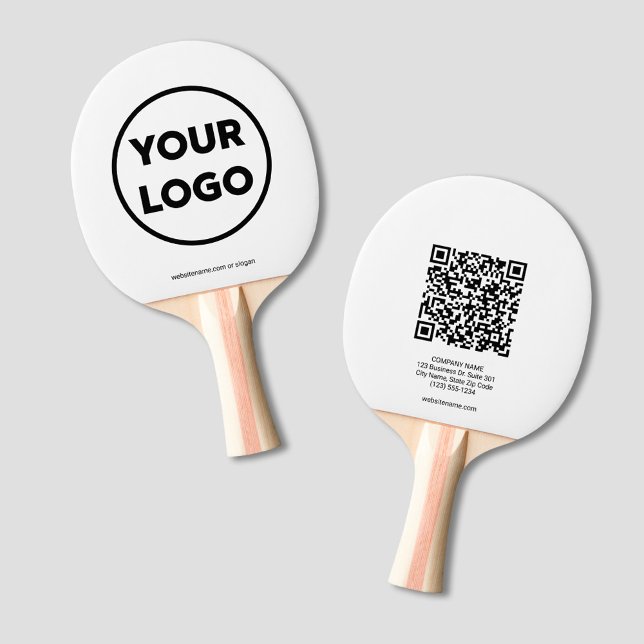 Raquette De Ping Pong Code QR du logo professionnel personnalisé et marq (Custom Business Logo QR Code and Text Branded Ping Pong Paddle, front/back)
