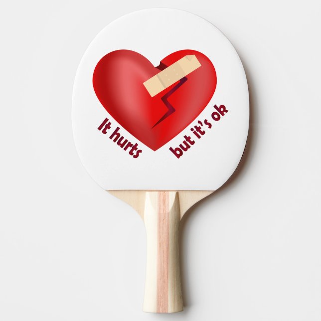 Raquette De Ping Pong Coeur brisé guéri avec patch et citation de vie (Devant)