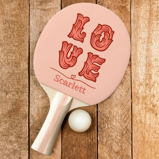 Raquette De Ping Pong Cœur d'amour rose avec nom (Créateur téléchargé)