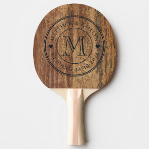Raquette De Ping Pong Cœur de monogramme de mariage en bois de cèdre bru