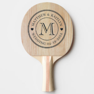 Raquette De Ping Pong Cœur de monogramme de mariage en bois de frêne bla