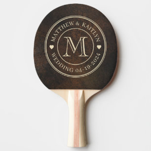 Raquette De Ping Pong Cœur de monogramme de mariage en pierre de monazit