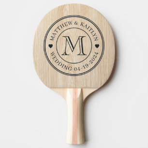 Raquette De Ping Pong Cœur de monogramme de mariage en pin blanc