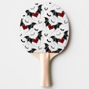 Raquette De Ping Pong Coeur d'Halloween avec ailes de chauve-souris noir