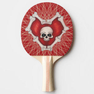 Raquette De Ping Pong Coeur éffrayant des os avec le crâne sur les lig