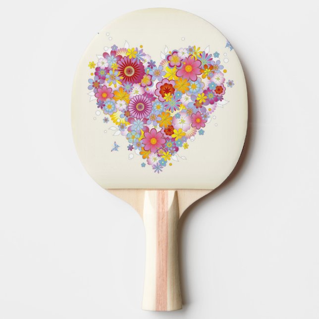 Raquette De Ping Pong Coeur floral avec des papillons (Devant)