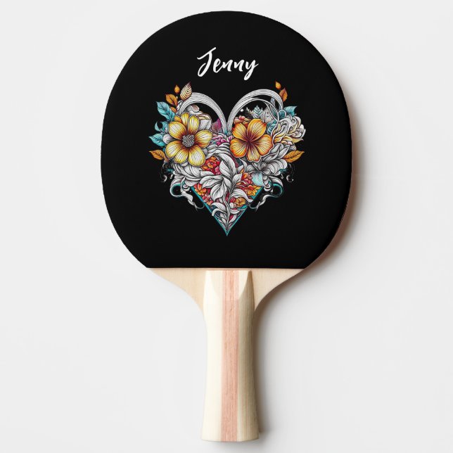 Raquette De Ping Pong Coeur floral personnalisé Romantique (Devant)