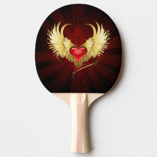 Raquette De Ping Pong Coeur rouge avec ailes d'or