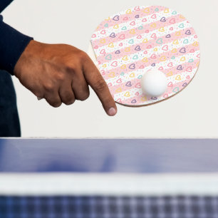 Raquette de Ping Pong Cœurs à rayures roses et bla
