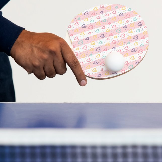 Raquette de Ping Pong Cœurs à rayures roses et bla (Insitu)