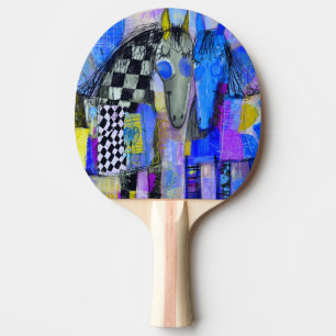 Raquette De Ping Pong Cœurs Enjoués Et Chevaux à Damier