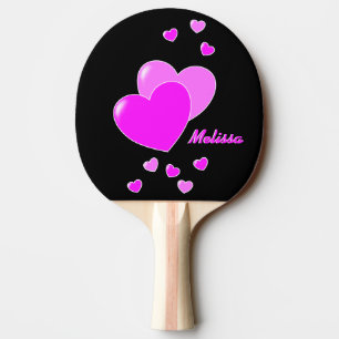 Raquette De Ping Pong Coeurs roses Cutes Sur Les Enfants Noirs/Blancs, N