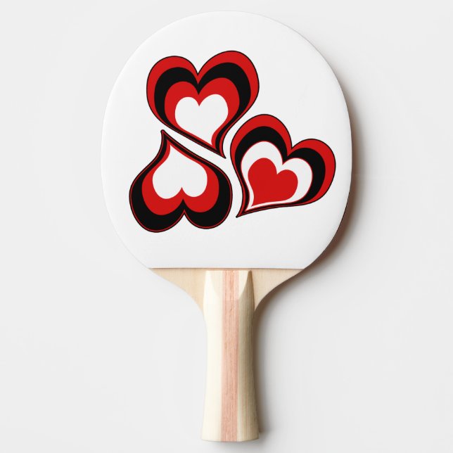 Raquette De Ping Pong Coeurs, rouge, noir, blanc, Saint Valentin. (Devant)