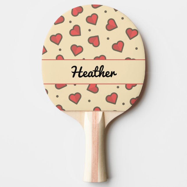 Raquette De Ping Pong Coeurs rouges et points noirs (Devant)