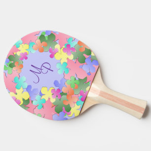 Raquette De Ping Pong Collage en pastel de fleur décoré d'un monogramm