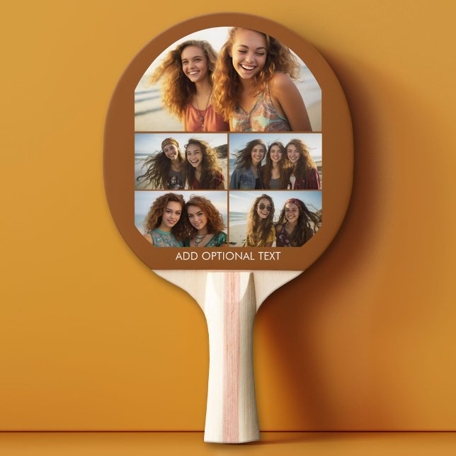 Raquette De Ping Pong Collage photo minimal moderne 5 avec texte (Custom Pink Pong Paddle)