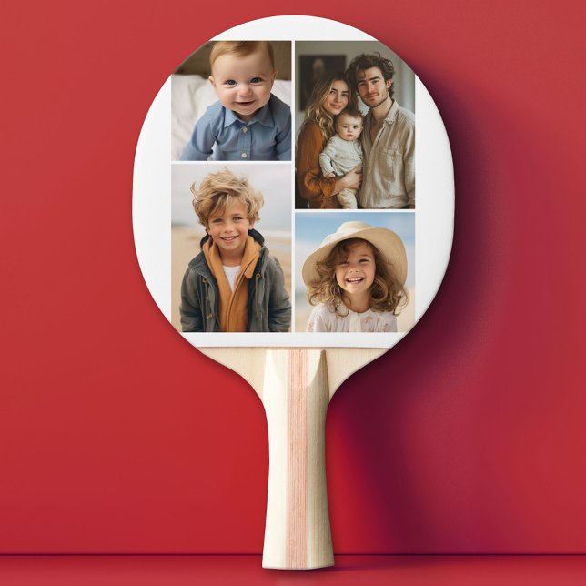Raquette De Ping Pong Collage photo minimal moderne blanc 4 - Texte gras (Custom Pink Pong Paddle)