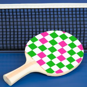 Raquette De Ping Pong Conception à carreaux rose blanc vert